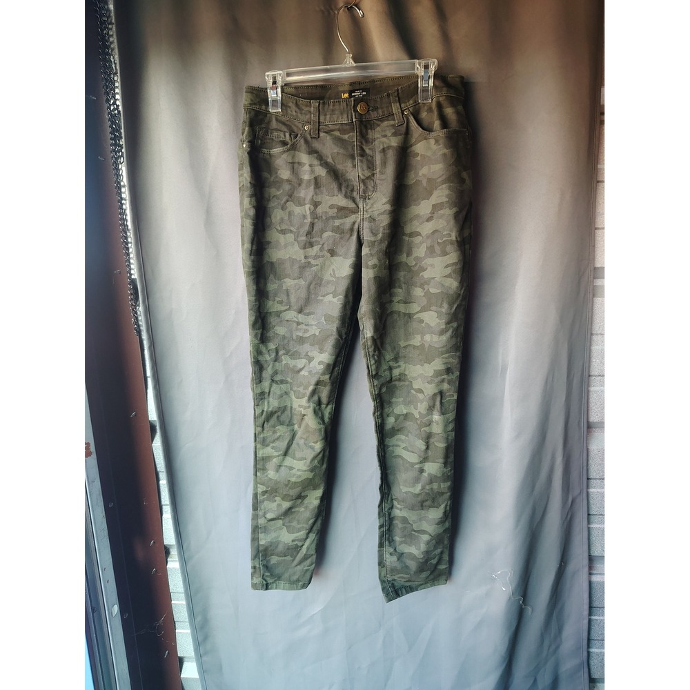 Lee Sculpting Slim Fit Skinny Leg Camo Jeans Mid Rise Green Camouflage Size 12M